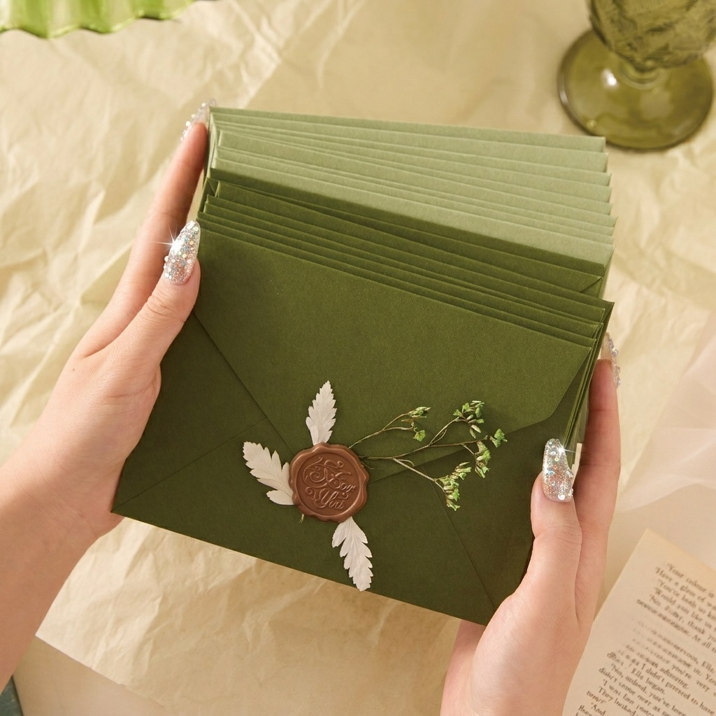 Wax Seal Letter Kit - 20/50 Pcs Avocado Romantic Envelopes Olive