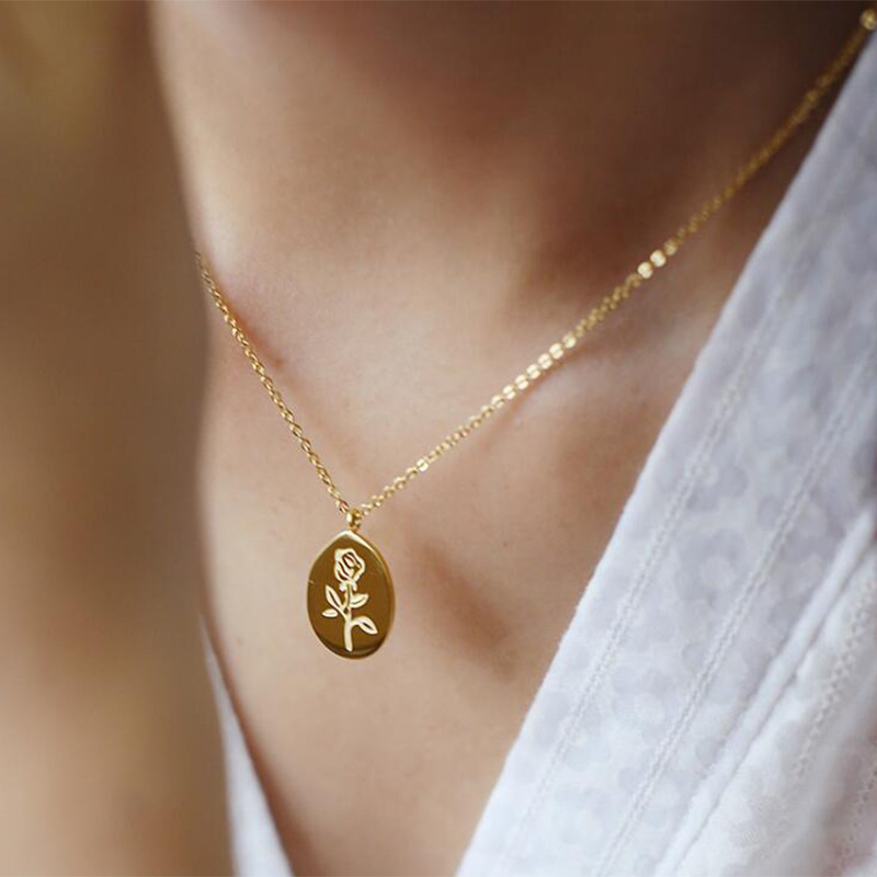 Birth Flower Necklace - Stainless Steel Necklaces Female Rose Flower
