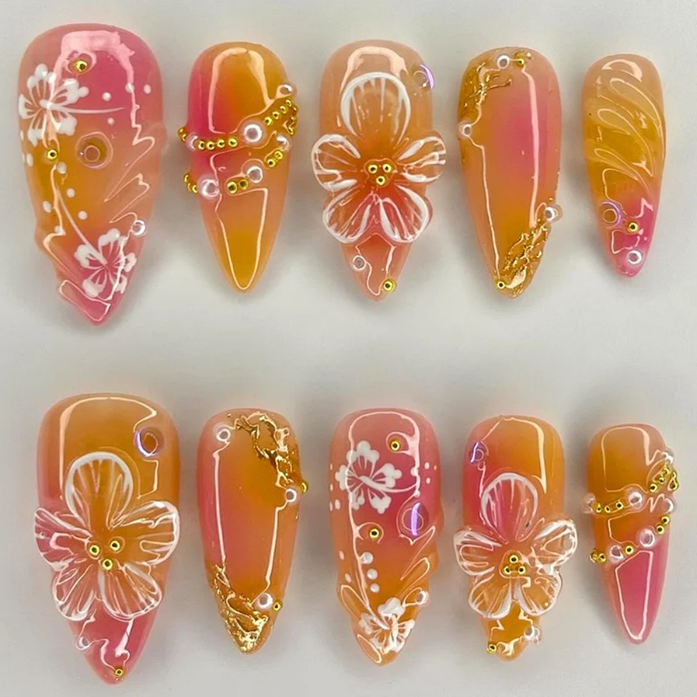 24Pcs Pink Gradient Almond Fak - Pressed Flower Art recension och pris