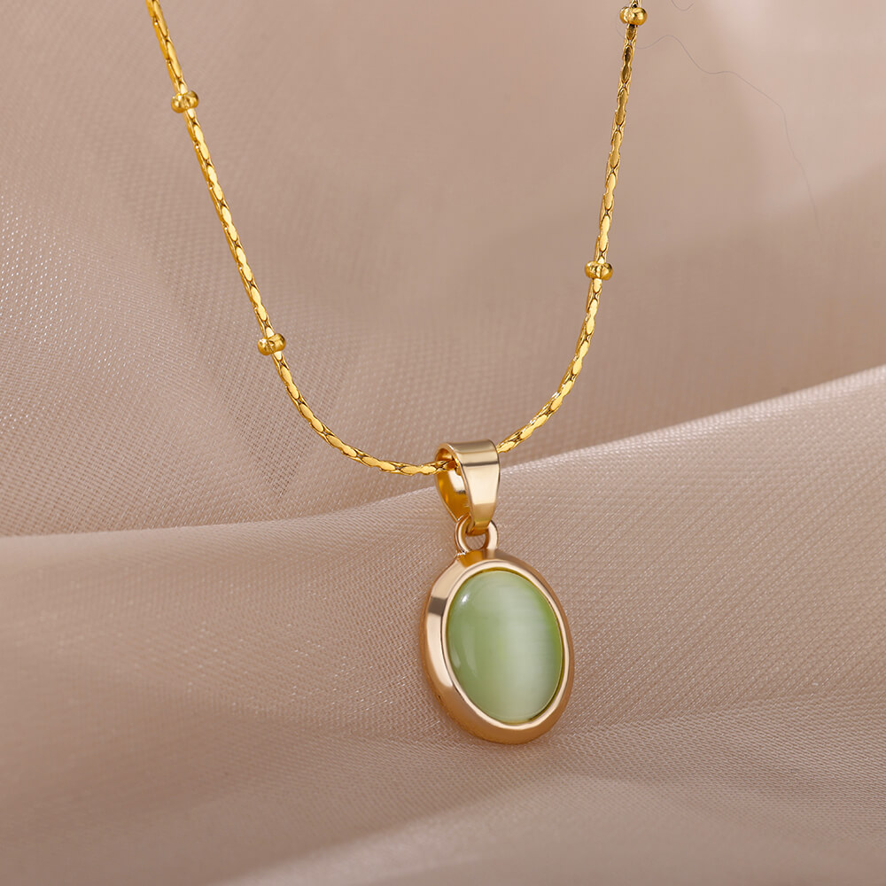 Fashion Stone Opal Oval Neckla - Birth Flower Necklace recension och pris