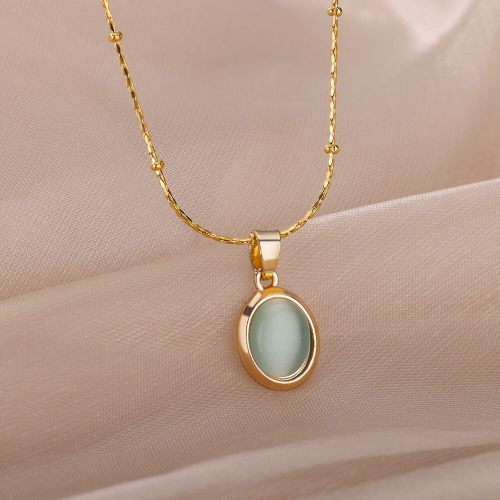 Fashion Stone Opal Oval Neckla - Birth Flower Necklace recension och pris