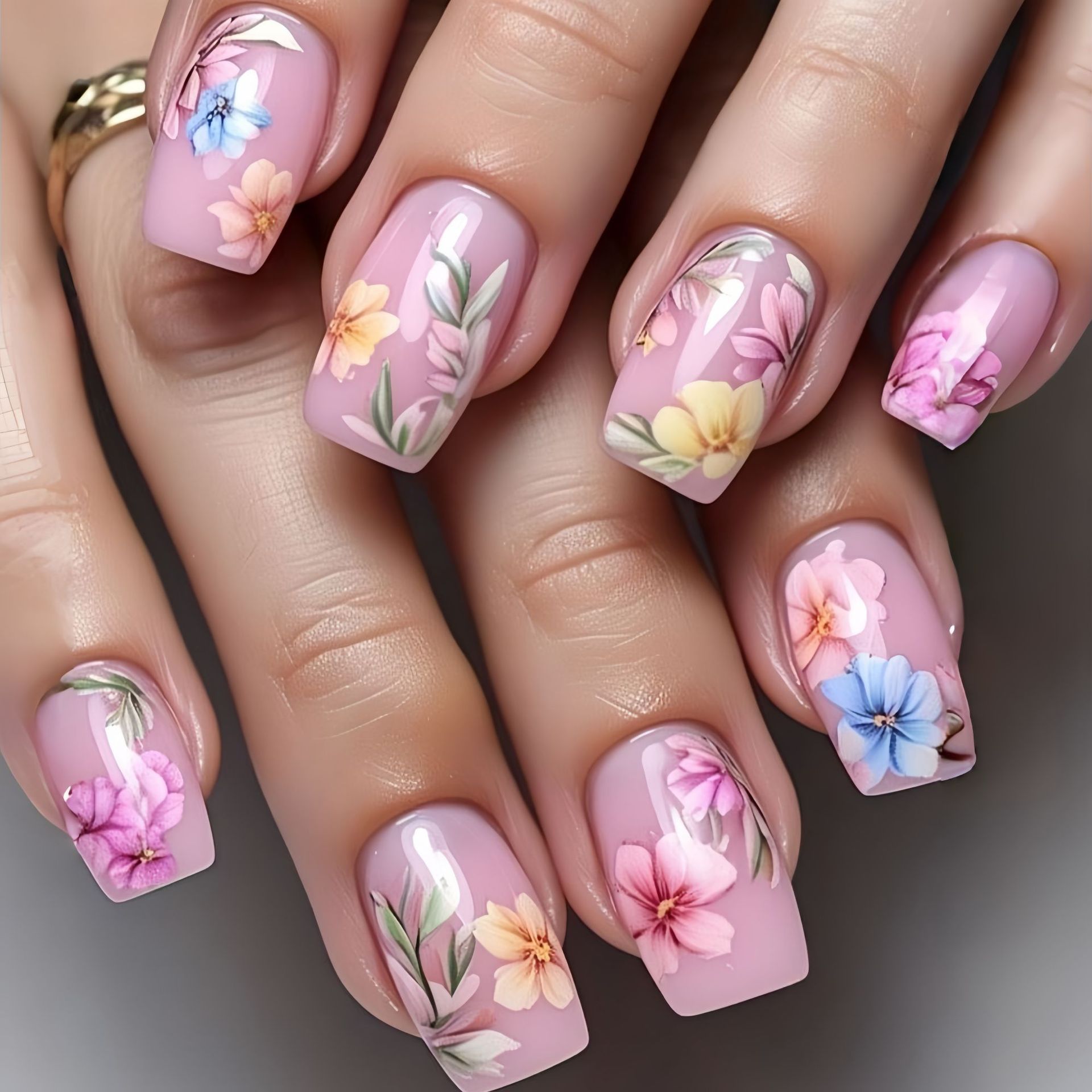 Medium Fake Nails for Women Gi - Pressed Flower Art recension och pris