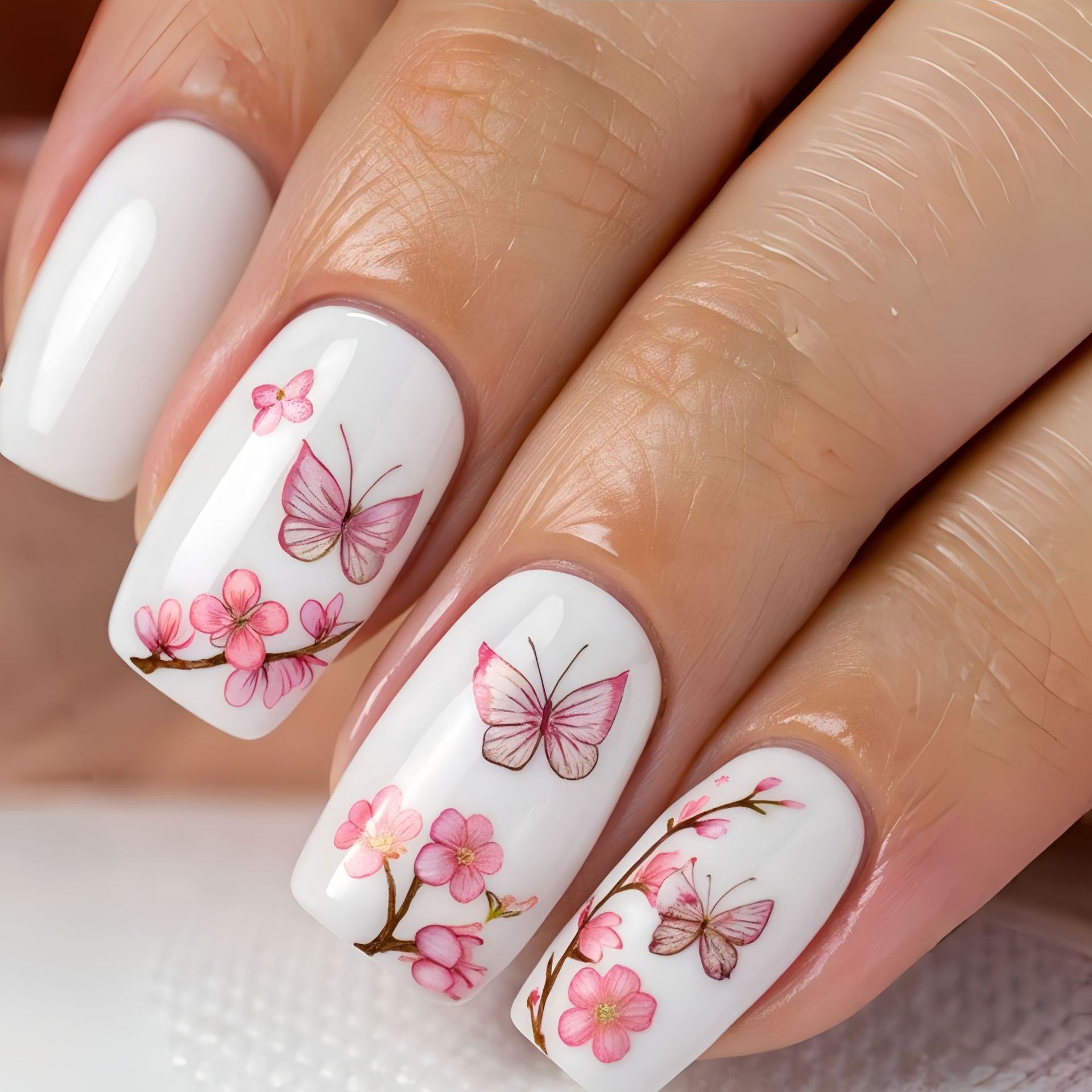 Medium Fake Nails for Women Gi - Pressed Flower Art recension och pris