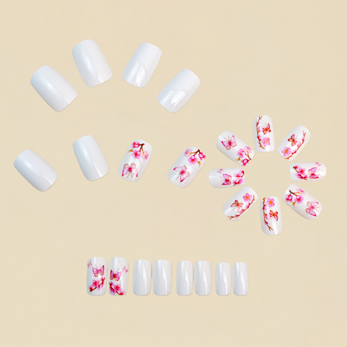 Medium Fake Nails for Women Gi - Pressed Flower Art recension och pris